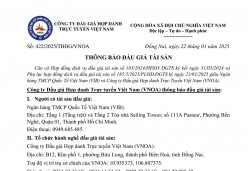 Thông báo đấu giá tài sản số 423/2025/TBĐG/VNOA, ngày 22/01/2025 của Công ty Đấu giá Hợp danh Trực tuyến Việt Nam